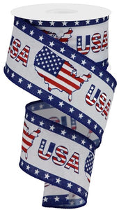 2.5"x10yd USA/USA Map w/Star Border On Royal, Red/White/Blue  M60