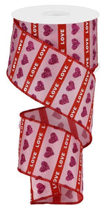 2.5"x10yd Glitter Heart/Love/Stripe, Pink/Red/White  F60