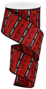 2.5"x10yd Glitter Heart/Love/Stripe, Red/Black/White  F60
