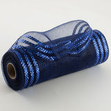 10"x10yd Border Stripe Metallic Mesh, Navy w/Royal Blue Foil  SU35