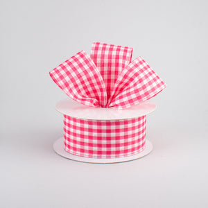 1.5"x10yd Gingham Check, Dark Pink/White  B46