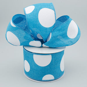 2.5"x10yd Giant Multi Dots On Cross Royal Burlap, Turquoise/White  FF74