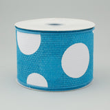 2.5"x10yd Giant Multi Dots On Cross Royal Burlap, Turquoise/White  FF74