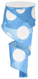 2.5"x10yd Giant Multi Dots On Cross Royal Burlap, Turquoise/White  FF74