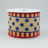 2.5"x10yd Stars And Stripes On Royal Burlap, Light Beige/Red/Royal  MY40 - KRINGLE DESIGNS