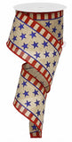 2.5"x10yd Stars And Stripes On Royal Burlap, Light Beige/Red/Royal  MY40 - KRINGLE DESIGNS