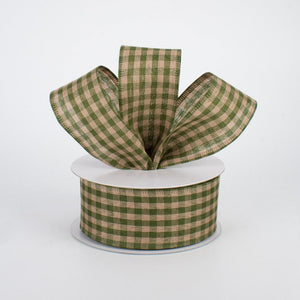 1.5"x10yd Primitive Gingham Check, Moss Green/Tan  O41D