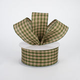 1.5"x10yd Primitive Gingham Check, Moss Green/Tan  O41D