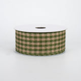 1.5"x10yd Primitive Gingham Check, Moss Green/Tan  O41D