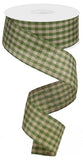 1.5"x10yd Primitive Gingham Check, Moss Green/Tan  O41D