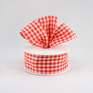 1.5"x10yd Primitive Gingham Check On Linen, Red/Beige  S33