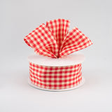 1.5"x10yd Primitive Gingham Check On Linen, Red/Beige  S33