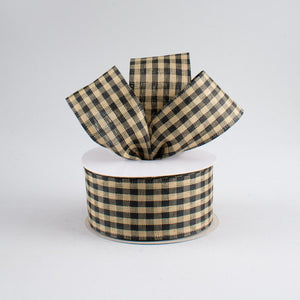 1.5"x10yd Primitive Gingham Check, Black/Tan  O42