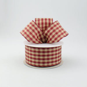 1.5"x10yd Primitive Gingham Check, Red/Tan  B85
