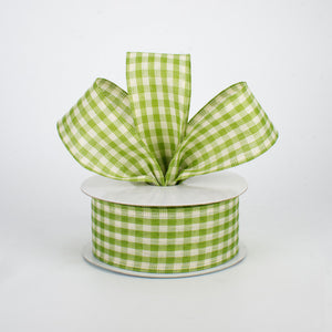 1.5"x10yd Primitive Gingham Check, Light Moss/Ivory  J61DS