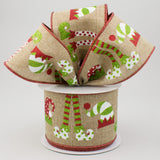 2.5"x10yd Elf Hats And Legs On Royal Burlap, Beige/White/Red/Lime G66