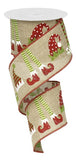 2.5"x10yd Elf Hats And Legs On Royal Burlap, Beige/White/Red/Lime G66