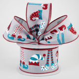 2.5"x10yd Elf Hats And Legs On Royal Burlap, Grey/White/Red/Turquoise  OC23