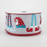 2.5"x10yd Elf Hats And Legs On Royal Burlap, Grey/White/Red/Turquoise  OC23