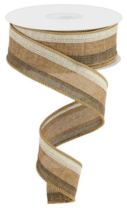 1.5"x10yd 3 Color 3 In 1 Royal Burlap, Natural/Brown Tan/Brown  AP23