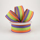 1.5"x10yd 3 Color 3 In 1 Royal Burlap, Purple/Lime Green/Orange  BT10