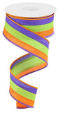 1.5"x10yd 3 Color 3 In 1 Royal Burlap, Purple/Lime Green/Orange  BT10