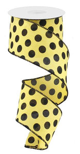 2.5"x10yd Medium Polka Dot On Royal Burlap, Yellow/Black  MA17 - KRINGLE DESIGNS