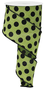 2.5"x10yd Medium Polka Dot On Royal Burlap, Lime Green/Black RR - KRINGLE DESIGNS
