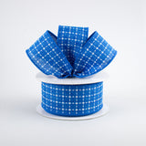 1.5"x10yd Raised Stitched Squares On Royal Burlap, Royal Blue/White  JA7