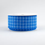 1.5"x10yd Raised Stitched Squares On Royal Burlap, Royal Blue/White  JA7