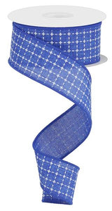 1.5"X10yd Raised Stitched Squares On Royal, Royal Blue/White - KRINGLE DESIGNS
