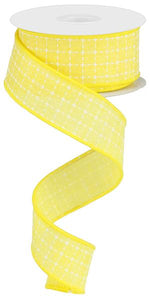 1.5"X10yd Raised Stitched Squares On Royal, Yellow/White - KRINGLE DESIGNS
