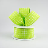 1.5"x10yd Raised Stitched Squares On Royal Burlap, Lime Green/White  MA18