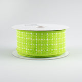 1.5"x10yd Raised Stitched Squares On Royal Burlap, Lime Green/White  MA18