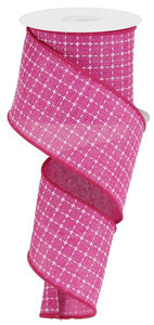 2.5"x10yd Raised Stitched Squares On Royal Burlap, Fuchsia/White  MA17 - KRINGLE DESIGNS