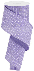 2.5"x10yd Raised Stitched Squares On Royal Burlap, Lavender/White  MA15 - KRINGLE DESIGNS