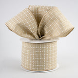 2.5"x10yd Raised Stitched Squares On Royal Burlap, Natural/White  MA2