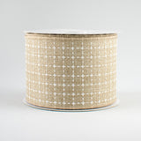 2.5"x10yd Raised Stitched Squares On Royal Burlap, Natural/White  MA2