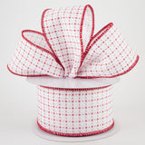 2.5"x10yd Raised Stitched Squares On Royal Burlap, White/Red  B79