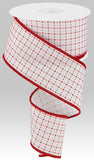 2.5"x10yd Raised Stitched Squares On Royal Burlap, White/Red  B79