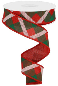 1.5"x10yd Plaid Check On Royal, Red/Green/White  S17