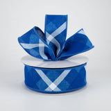 1.5"x10yd Plaid Check On Royal Burlap, Royal Blue/White  B55