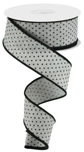 1.5"x10yd Raised Swiss Dots On Royal Burlap, Light Grey/Black  BT17