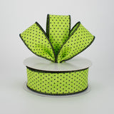 1.5"x10yd Raised Swiss Dots On Royal Burlap, Lime Green/Black  FF51