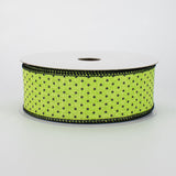 1.5"x10yd Raised Swiss Dots On Royal Burlap, Lime Green/Black  FF51
