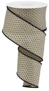 2.5"x10yd Raised Swiss Dots On Royal Burlap, Light Beige/Black  2A FF200W - KRINGLE DESIGNS