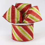 2.5"x10yd Diagonal Glitter Stripe On Royal, Light Beige/Red/Lime  N4