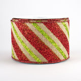 2.5"x10yd Diagonal Glitter Stripe On Royal, Light Beige/Red/Lime  N4