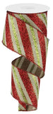 2.5"x10yd Diagonal Glitter Stripe On Royal, Light Beige/Red/Lime  N4