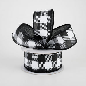 1.5"x10yd Striped Check On Royal Burlap, Black/White  OC27